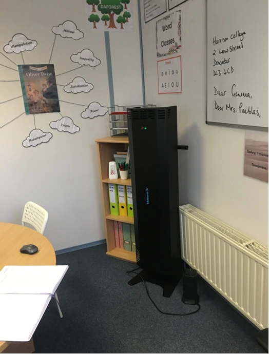 MidthermUV MT250 wall-mounted unit installed in Harrison College classroom